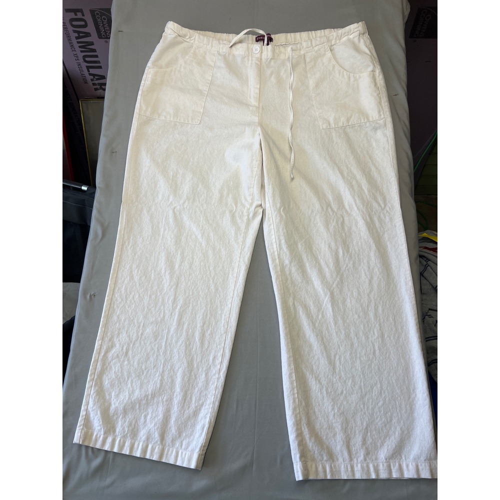 Jessica London White Linen Blend Wide Leg Drawstring Pants Plus Size 18